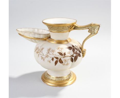 Royal Worcester jug, the ivory jug with gilt heightened leaf decoration, the base with green Worcester mark and impressed 788