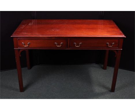 George III style side table, the rectangular top above a pair of frieze drawers raised above channel moulded legs with arched