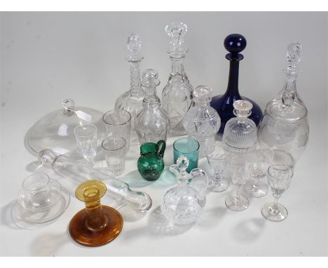 Large quantity of 19th and 20th Century glass to include  glasses, decanters, rolling pin, lidded jars.  (qty)