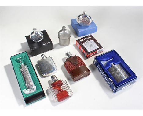 Hip flasks, to include Celtic style, combination flask and cigarette case, etc, (qty)