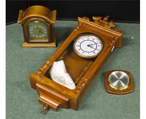 Wall mounted clock by Acctim along with mantel clock and modern barometer (3)
