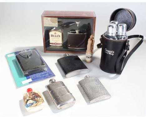 Bells Whisky and Hipflask, boxed, together with a Grants triple flask case, two bottles and further hip flasks, (qty)