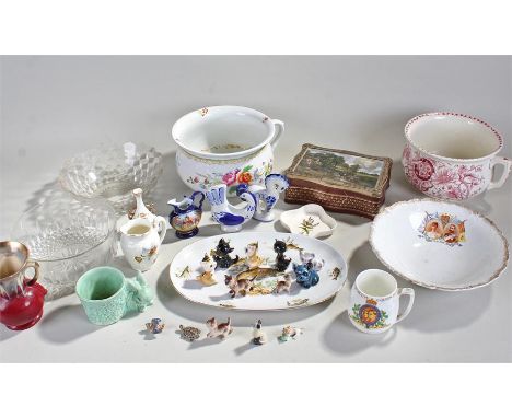 Mixed ceramics, to include a Poole pottery dish, USSR porcelain, Wade pot, chamber pots, cut glass, further pottery and porce