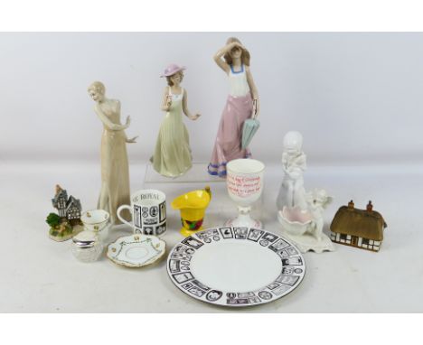 Ceramics to include two Nao figures of young ladies, a Royal Doulton Reflections figure, Spode and other, largest approximate