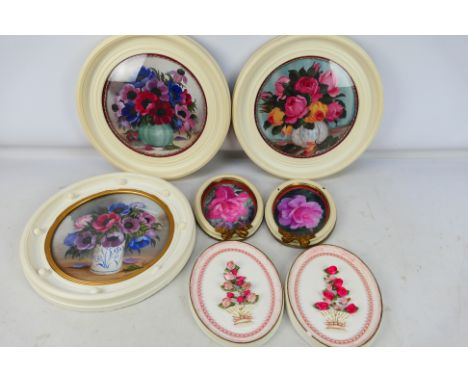 Three gouache floral still life pictures housed in regency style frames, signed Rosina, approximately 22 cm (d) image size an