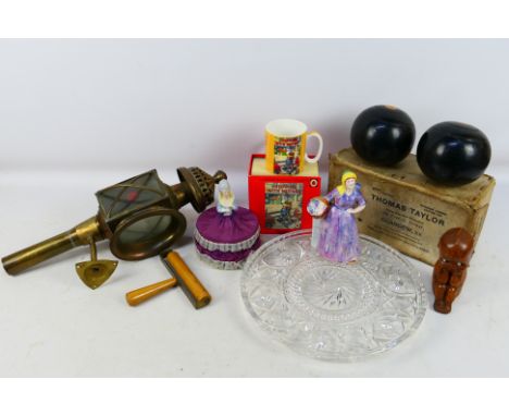 Thomas Taylor - S Walker - A boxed ladybird collectors mug. A boxed pair of Scotch Bowls, A brass carriage lamp bracket, a sm