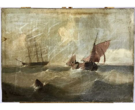 English School, 19th century, oil on canvas, marine scene, signed E. K. Redmore, 26cm x 36cmThe canvas has not been lined and