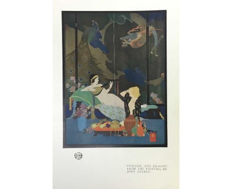 John Austen, 1886-1948. Art Nouveau studio lithograph, “Peacock And Dragon”. Studio mark “The Studio” lower left, 28cm x 19cm