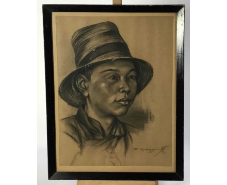 Ivan Gerassimoff (1885-1954) charcoal portrait of a young boy, signed and dated '39, in glazed frame, 45cm x 58cm overall