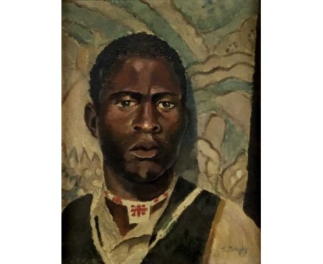 African School, circa 1930s, oil on canvas - portrait of a young man, indistinctly signed, 43cm x 33cm, framed