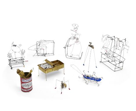 Douglas Wilson, Racehorses, a hand-operated automaton, wire, glass, approx. 28cm high, 24cm wide, 19cm deep; and three other 