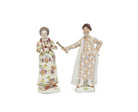 Two Ansbach porcelain figures from the Nations du Levant series, c.1767, the Wallachian Princess wearing a fur-lined flowered