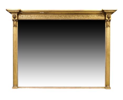 A Regency giltwood overmantel mirror, by Thomas Fentham, c.1820, the moulded cornice above frieze, with Greek key moulding ov