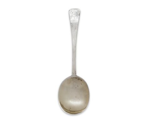A 17th century West Country silver Puritan spoon, Exeter, c.1660, Edward Anthony, prick dated 1662 to reverse of bowl above t
