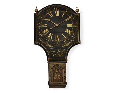 An Act of Parliament clock, the dial signed Thos Smith, YORK, the black japanned cased later decorated with chinoiserie birds