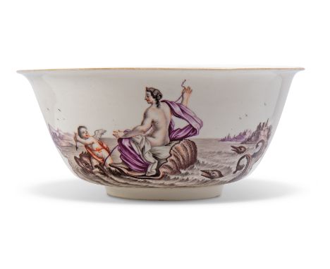 A Meissen porcelain Hausmalerei waste-bowl, circa 1720, the decoration c.1750, painted in the style associated with Franz Fer