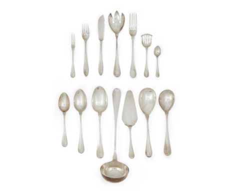 A part set of Continental flatware, stamped 925, of planished design, some items stamped Baltensperger, the group comprising:
