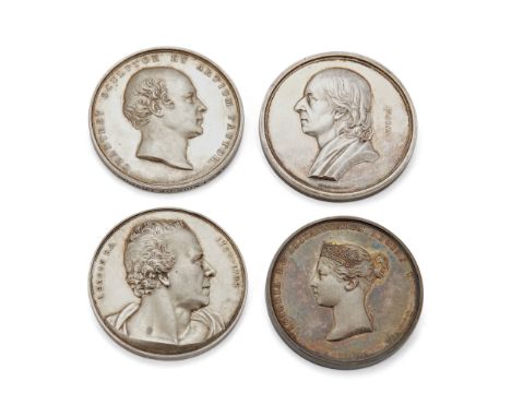 Three silver Art Union of London medallions, comprising: Francis Chantrey, by W. Wyon, obverse with portrait profile bust, re