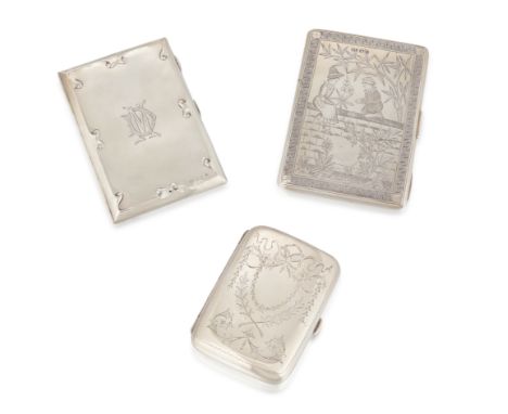 An Arts and Crafts style silver card case, probably Charles Edwin Turner, Birmingham, 1913, marks rubbed, together with a Vic