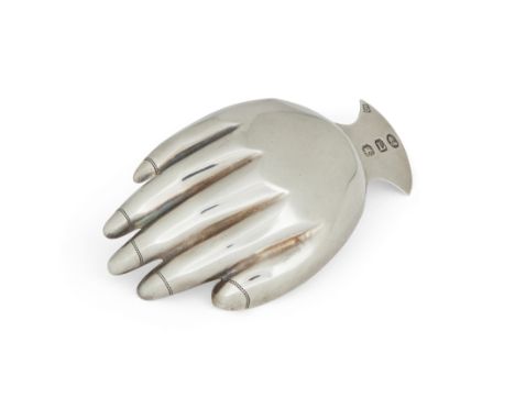 A George III silver caddy spoon, probably Josiah Snatt, 1806, modelled as a right hand with prick dot engraved nails, approx.