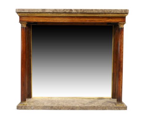 A Regency rosewood console table, c.1820, parcel gilt with marble top, ormolu mounts and mirror back, raised on marble base, 