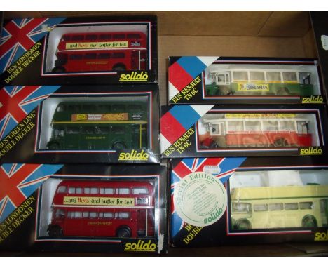 Six boxed Solido diecast buses including three double deckers, one open top and two Renault TN6Cs (6) 