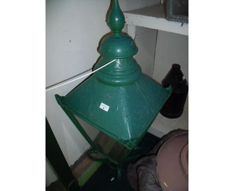 Victorian street light lantern top painted in green, with fixing bracket 