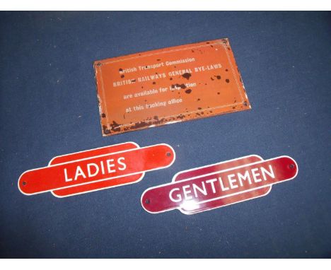 British Transport Commission British Railways plaque, an enamel totem North East Region Ladies plaque and similar Western Reg