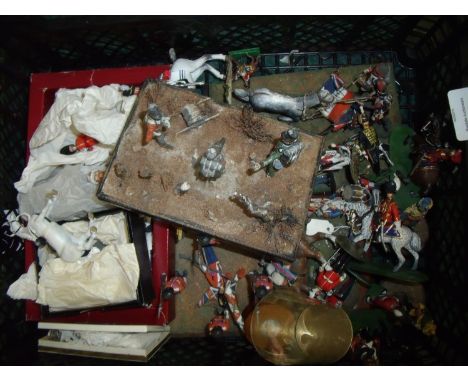 Quantity of cast metal military miniatures mostly Napoleonic war period and later including various guardsmen, cavalry etc, v