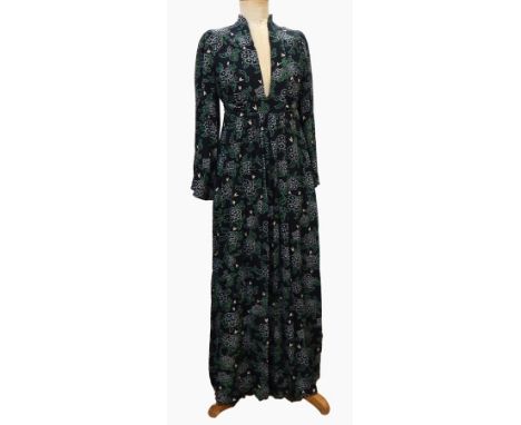 An Ossie Clark 1970's crepe maxi-dress labelled "Ossie Clark for  Radley", size 12 - 36"/91cm, green, blue and cream floral p