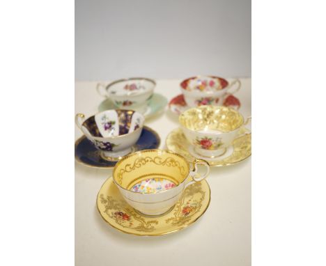 Collection of paragon & Aynsley floral cups & saucers (5 sets) 1 saucer A.F