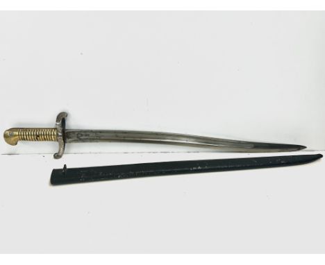 French Bayonet with scabbard, inscription to blade no 18421 dated 1862 Total length 70cm 