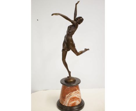 Bronze art deco lady dancer on marble base signed 