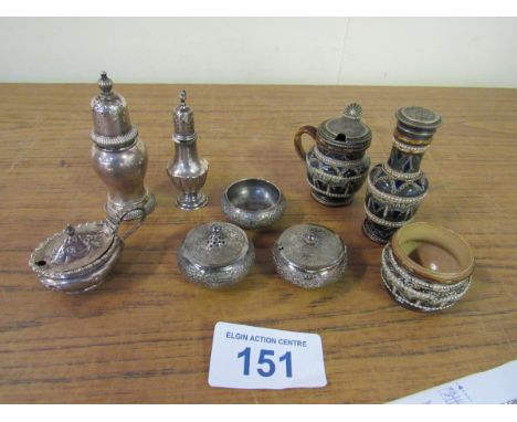  Sale Item:    BOX SILVER PLATED CERAMIC CONDIMENTS (AF)  Vat Status:   No Vat   Buyers Premium:  This lot is subject to a Bu