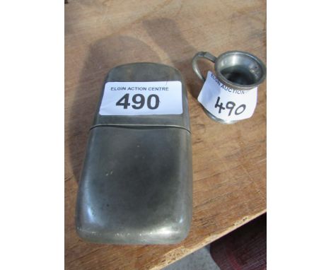  Sale Item:    PEWTER MEASURE & HIP FLASK   Vat Status:   No Vat   Buyers Premium:  This lot is subject to a Buyers Premium o