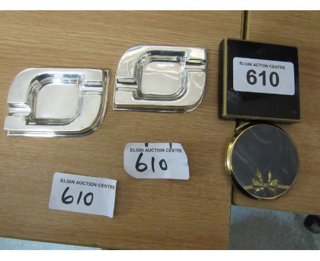  Sale Item:    2 STERLING SILVER ASHTRAYS & COMPACT  Vat Status:   No Vat   Buyers Premium:  This lot is subject to a Buyers 
