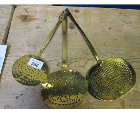  Sale Item:    3 BRASS MILK SKIMMERS   Vat Status:   No Vat   Buyers Premium:  This lot is subject to a Buyers Premium of 15%