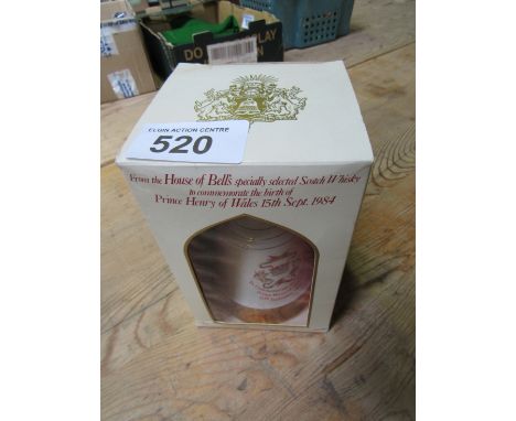  Sale Item:    BOXED BELLS DECANTER PRINCE HARRY'S BIRTH  Vat Status:   No Vat   Buyers Premium:  This lot is subject to a Bu