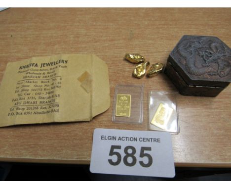  Sale Item:    METAL TIN & 2 GOLD SUISSE BARS   Vat Status:   No Vat   Buyers Premium:  This lot is subject to a Buyers Premi