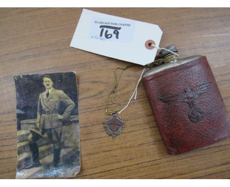  Sale Item:    GERMAN HIP FLASK MEDAL & POST CARD  Vat Status:   No Vat   Buyers Premium:  This lot is subject to a Buyers Pr