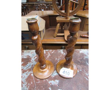  Sale Item:    PAIR OAK BARLEY TWIST CANDLE STICKS  Vat Status:   No Vat   Buyers Premium:  This lot is subject to a Buyers P