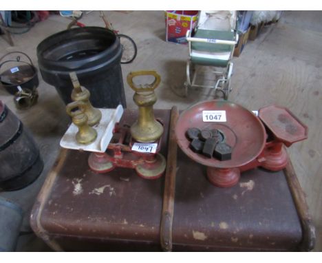  Sale Item:    2 SETS SCALES & 3 LOTS BRASS WEIGHTS (AF)  Vat Status:   No Vat   Buyers Premium:  This lot is subject to a Bu
