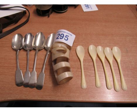  Sale Item:    EGG SPOONS TOAST RACK & 4 SPOONS   Vat Status:   No Vat   Buyers Premium:  This lot is subject to a Buyers Pre