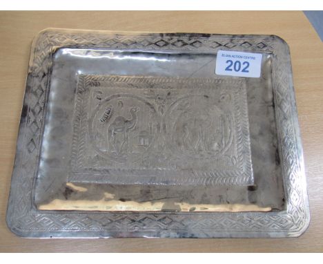  Sale Item:    ARABIC DESIGN WHITE METAL TRAY   Vat Status:   No Vat   Buyers Premium:  This lot is subject to a Buyers Premi