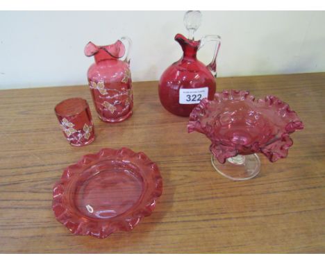  Sale Item:    5 PCS CRANBERRY GLASS JUG  Vat Status:   No Vat   Buyers Premium:  This lot is subject to a Buyers Premium of 