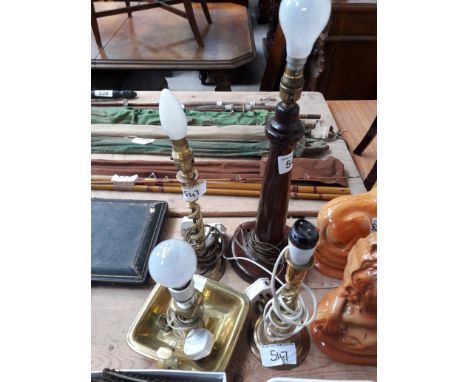  Sale Item:    4 LAMPS- 3 BRASS & 1 WOODEN   Vat Status:   No Vat   Buyers Premium:  This lot is subject to a Buyers Premium 