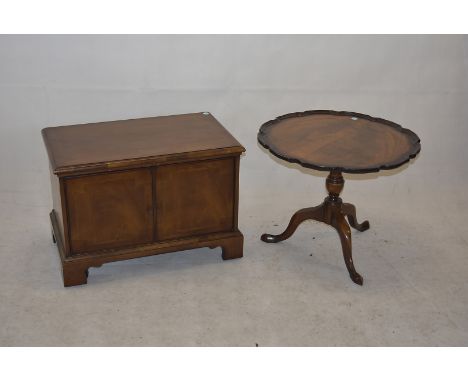 Georgian-style snap top piecrust tripod coffee table,  with Brights of Nettlebed walnut TV stand