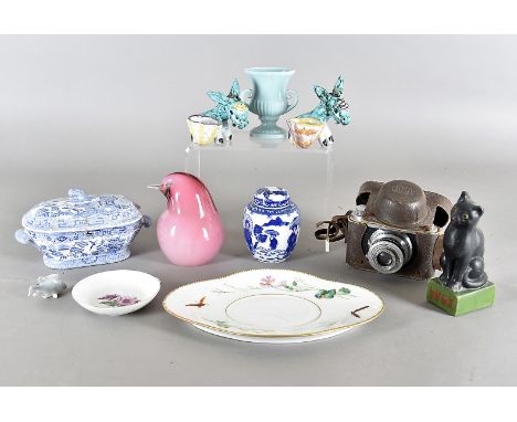 An Elio Raffaeli pink bird paperweight, together with various miscellaneous items including floral painted oval stand, black 