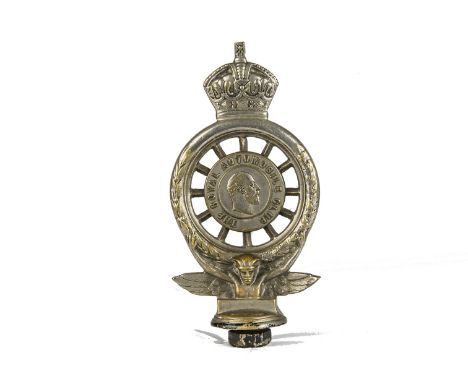 Motoring, a early 1900' s car badge, " The Royal Automobile Club" , plated brass, single bolt base mount and Kings Crown top 