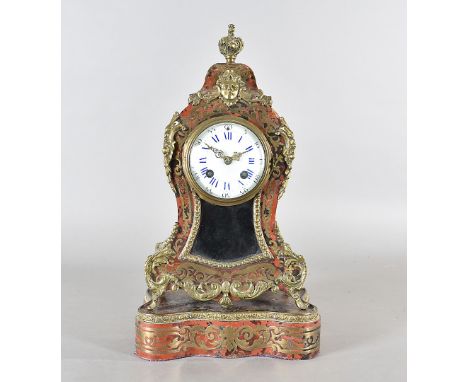 A Boulle late 19th century mantle clock and stand,  in the Louis XVI style, with French drum eight day movement, blue Roman n
